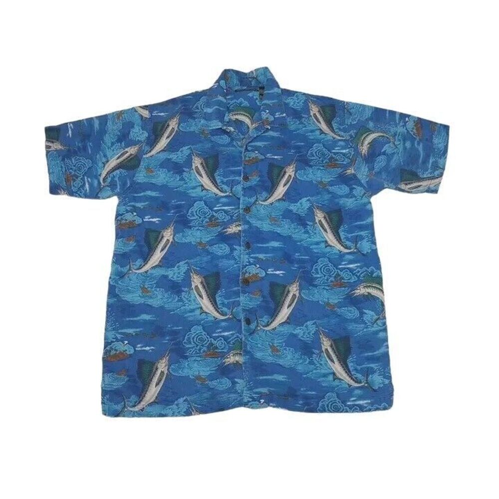 No Boundaries‎ Men's Large Shirt Hawaiian Button Up Swordfish Short Sleeve